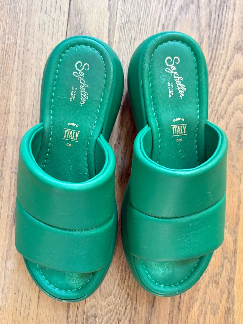 Seychelles Made in Italy Green Leather Platform Slide Sandals Women’s 9.5